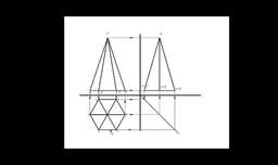 تصویر سه نمای یک هرم شش ضلعی منتظم