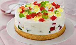 آموزش پخت شیرینی خانگی|کیک تولد خانگی|شیرینی پزی(چیز کیک وانیلی با تکه های ژله)