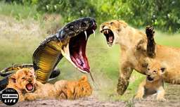 حمله ناگهانی مار کبرا به خانواده شیر !!! نبرد حیوانات - حیات وحش