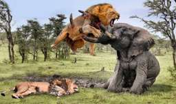 حمله فیل غول پیکر به شیر | نبرد حیوانات وحشی | فیل علیه شیر | شکار حیوانات