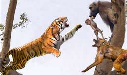 نبرد بین ببر و میمون - حمله حیوانات وحشی جنگ در حیات وحش