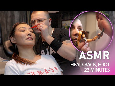 ASMR | HILARIOUS BARBER MASSAGE - Head, Back, Foot