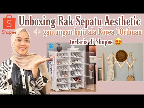 UNBOXING RAK SEPATU AESTHETIC + GANTUNGAN BAJU AESTHETIC ALA KOREA| SHOPEE HAUL ROOM DECOR