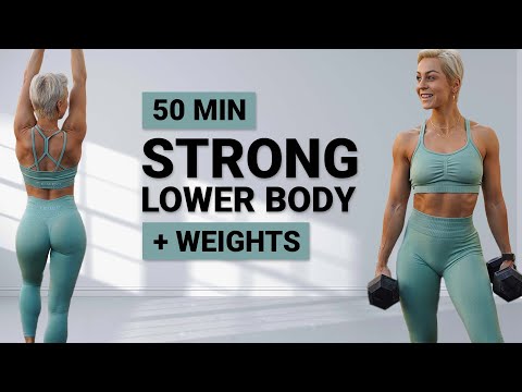 50 MIN STRONG LOWER BODY WORKOUT | Quads | Hamstrings | Glutes | Calves | At Home Legs | + Weights