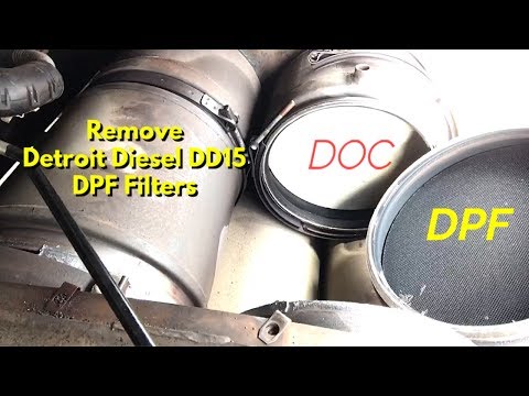 Remove Detroit Diesel DD15 DPF Filter on freightliner Cascadia (pt1)