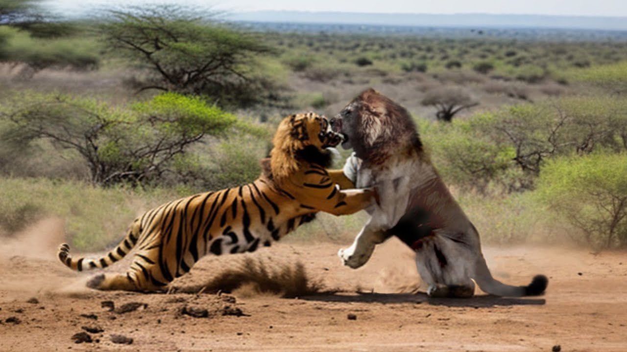 Lion VS Tiger 2023 | مبارزه واقعی ببر در مقابل شیر - موجودات سخت / جانوران طبیعی