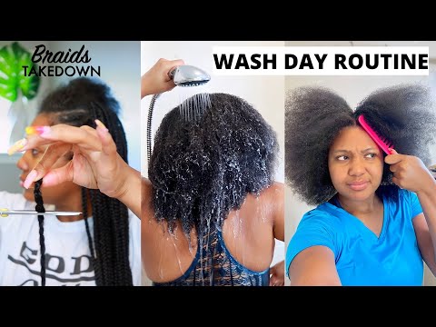 Curly Natural Hair Wash Day Routine 2022 + Braids Takedown *start to finish*