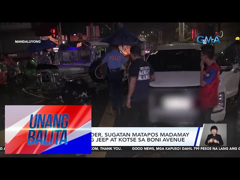 Motorcycle rider, sugatan matapos madamay sa salpukan ng jeep at kotse sa Boni Avenue | Unang Balita