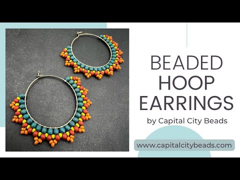 Beaded Hoop Earrings, DIY Jewelry Making tutorial. Brick Stitch Seed Bead Design by CapitalCityBeads