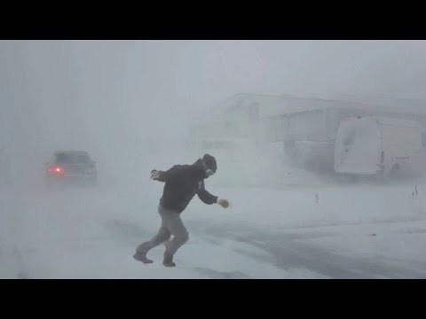 Scary snow storm with 120 km / h crazy winds hits the Aalborg, Denmark