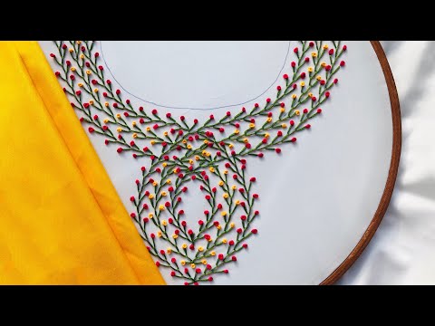 Hand Embroidery: Beautiful And Easy Neckline Embroidery - Kurti Embroidery -Tunic -Tshirt Embroidery