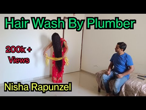 Nisha's Long Hair Wash By Plumber || Nisha Rapunzel Hair Wash Story