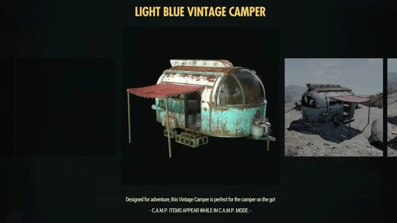 Fallout 76 Light Blue Vintage Camper Review - Vintage Camper With And Without The Awning